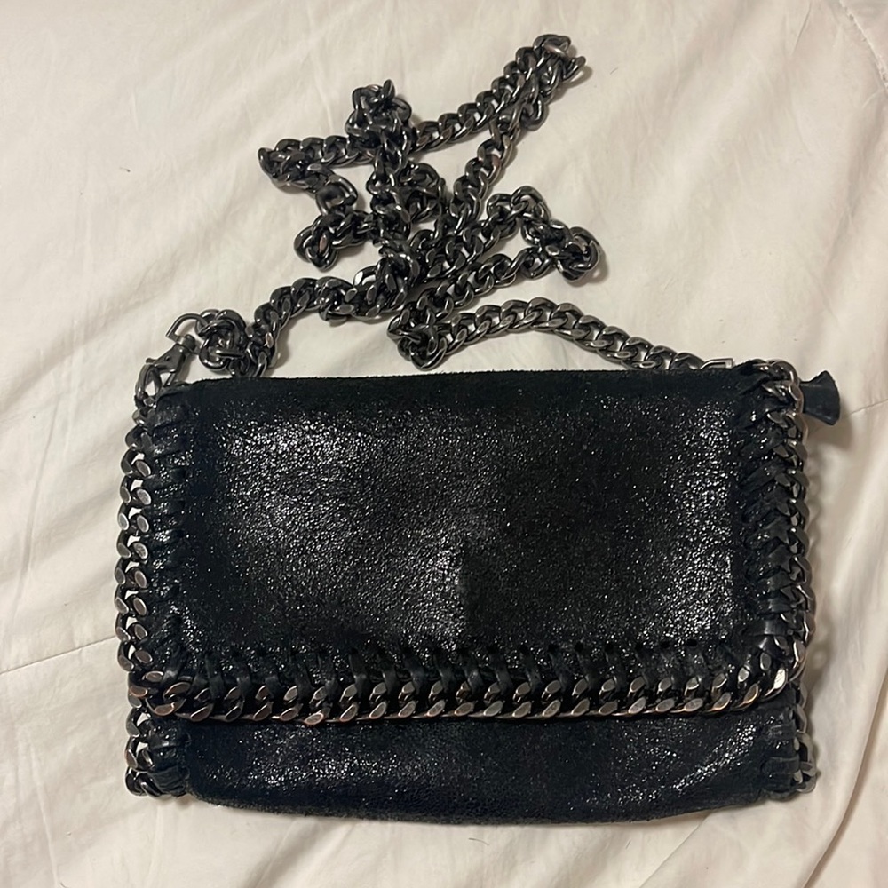 Real Italian leather black cross body with silver hardware